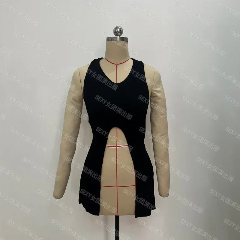 Kpop فتاة مجموعة جيني المرأة السوداء عارية الذراعين الرسن سترة المحاصيل القمم السراويل الجلدية الجاز Dancewear الساخن فتاة الهذيان ارتداء ملابس الرقص #4