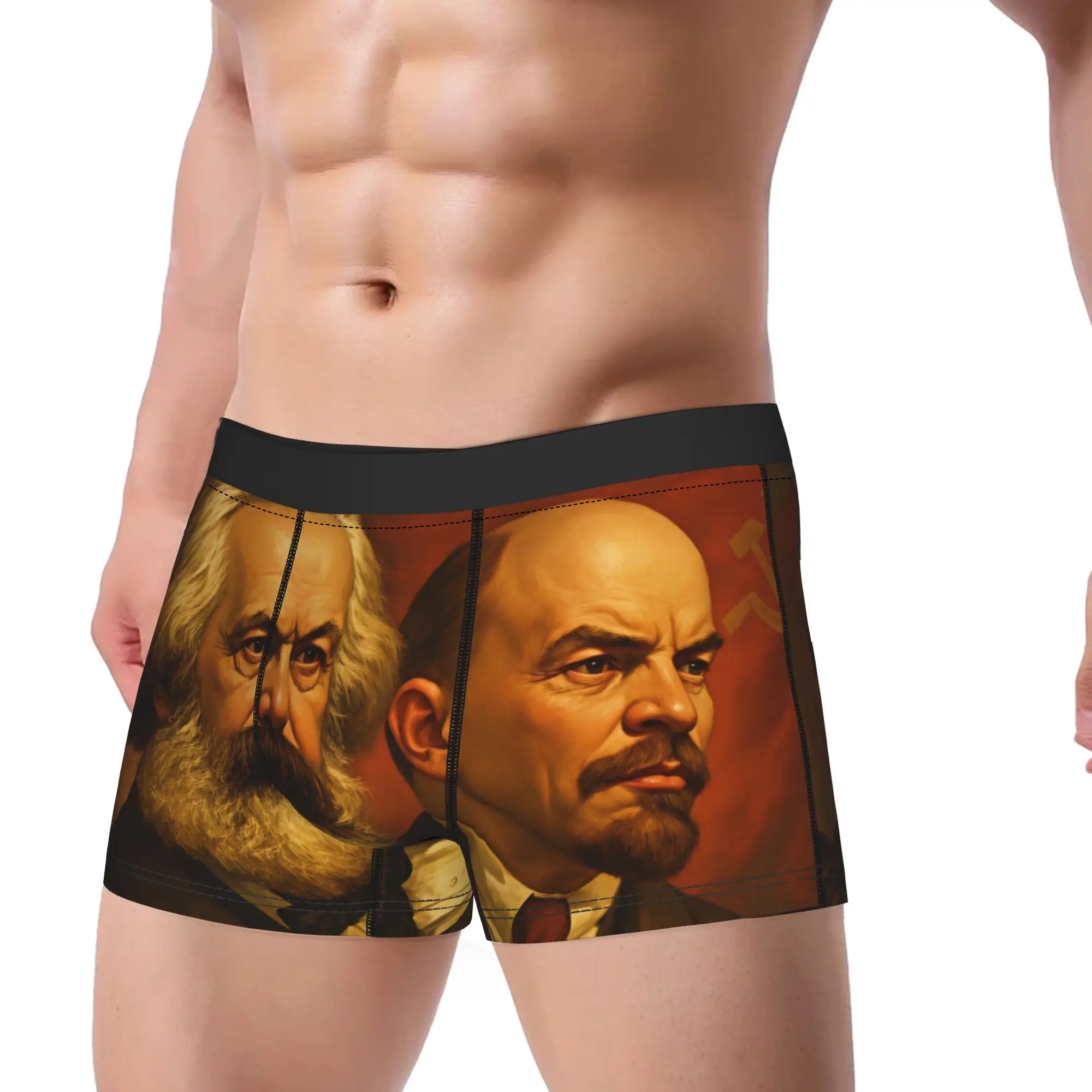 Karl Marx Engels and Lenin Underwear  Comfortable Underpants Custom Shorts Briefs For Men 3D Pouch Large Size Boxer Shorts