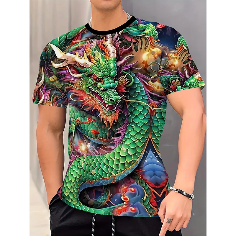 Dragon Lotus Flower 3D Print T-Shirts Men Women Fashion Casual Short Sleeve T Shirt Oversized Harajuku Y2k Top Tees Kid Clothing