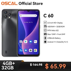 OSCAL C60 Smartphone , 6.5 inch HD+IPS Display , Helio A22 , 4GB + 32GB, 4780mAh ,13MP + 5MP Camera Mobile Phone with Android 11