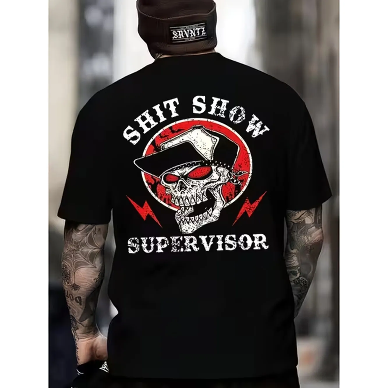 Mens Supervisor Funny Graphic T Shirt Edgy Skull And Logo Back Streetwear Crew Neck Short Sleeve Tee Fit Humorous Party And Casual Attire For Men With