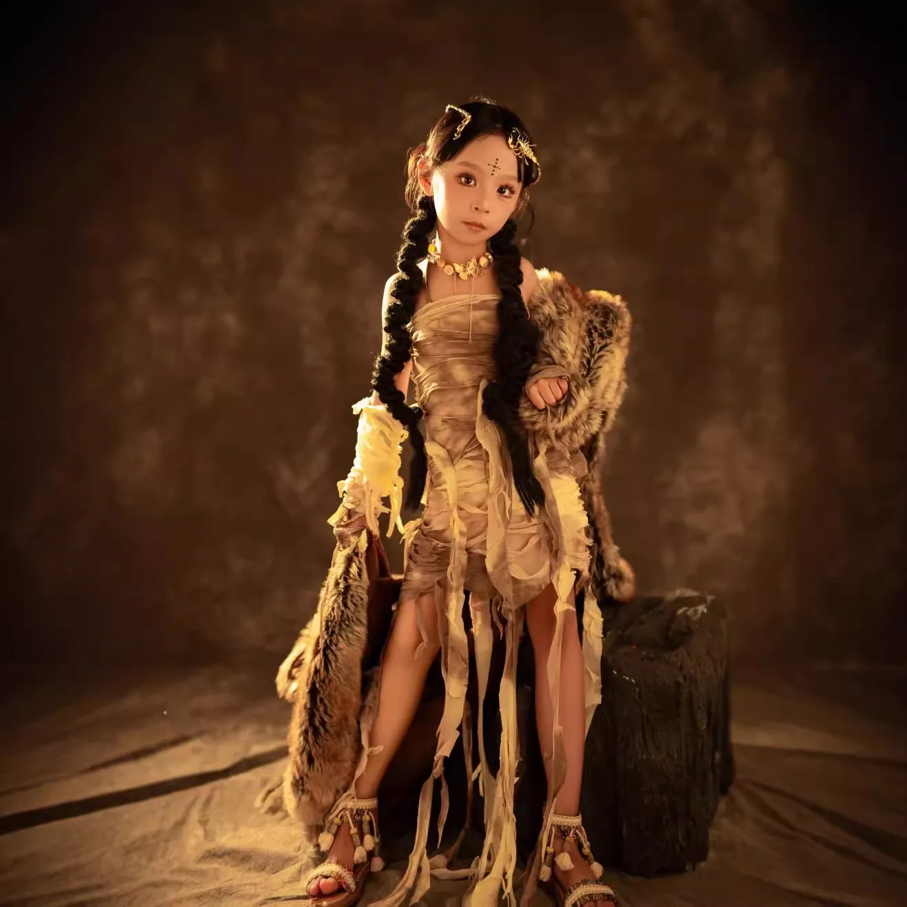 

Girls Dune Wasteland Fashion Fashion Runway Catwalk Retro Western Cowboy Children's Punk Wind Locomotive Catwalk Show