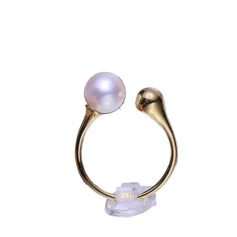 

elegant 9-10mm south sea round white pearl ring 925s( Adjustable +box