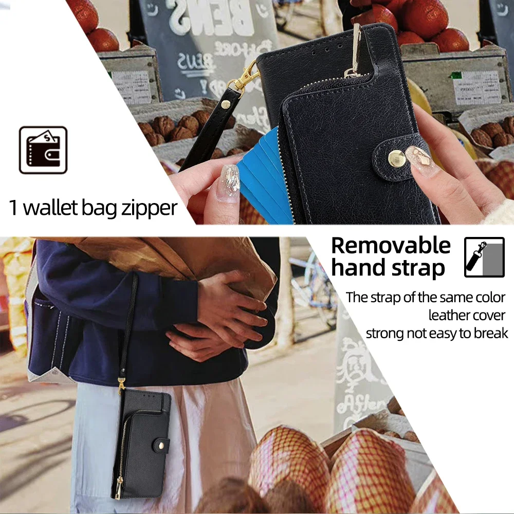 GEFENIS Flip Leather Zipper Wallet Case For Realme 12 Pro Plus 12 Lite 12X P1 Pro C51 C65 Realme GT Neo6 SE Note 50 Narzo 70 70X
