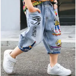 Loose Jean Shorts for Kid Boby Summer Casual Cartoon Printed Denim Short Children Cotton Short Pant For Teen Boy 2 4 6 8 10 12Y