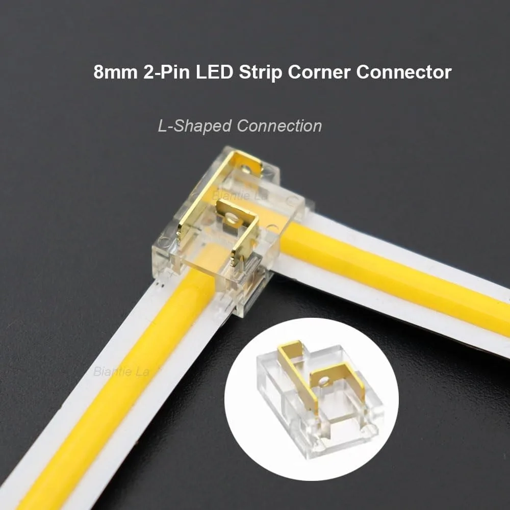 12-in-1 Solderless LED Strip Connector Kit, 8mm 2Pin L T Corner Connector Clips, No Welding Splitter for Single Color COB LED