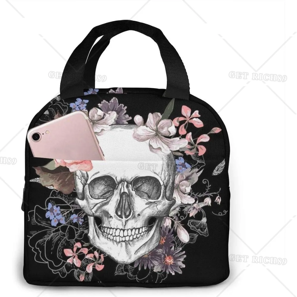 

Halloween Lunch Bag Skull Cooler Bag Women Tote Bag Insulated Lunch Box Water-resistant Thermal Soft Liner Lunch Container Bags