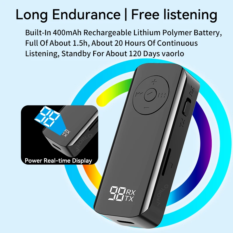 Ricevitore trasmettitore Lavalier Bluetooth 5.3 Supporto AUX da 3,5 mm Scheda TF con display a LED Cuffie per PC Adattatore wireless stereo Hifi