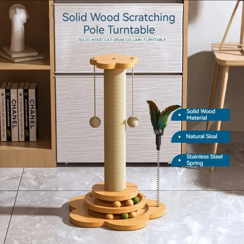 

Pet Cat Toy Solid Wood Turntable Cat Scratching Board Climbing Frame Pet Supplies Durable Sisal Scratching Board Cat Grab Column