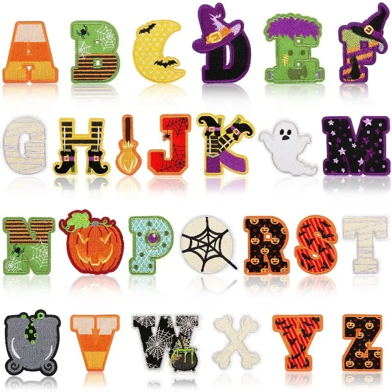 52pcs/Lot Creative Letter Embroidery Patch Halloween Thanksgiving Easter Christmas Pumpkin Spider Clothing Decoration Applique