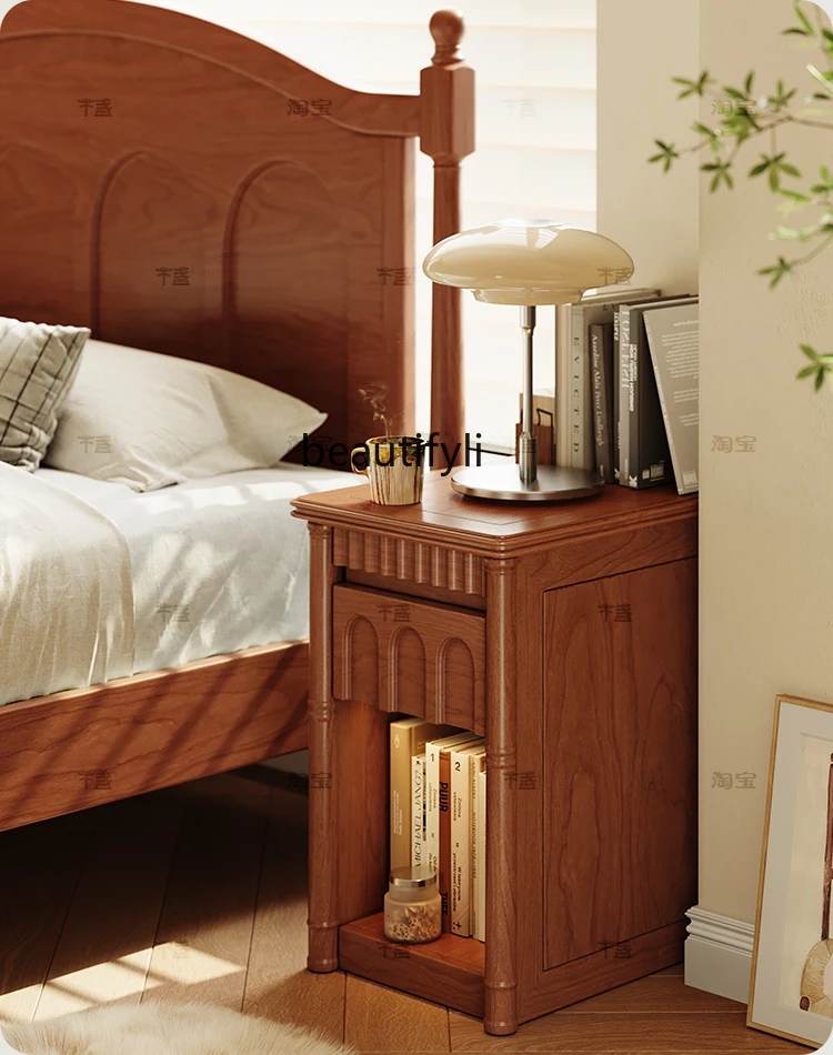 

Solid Wood Bedside Cabinet French Retro Domestic Bedroom Storage Bed-Head Storage Cabinet