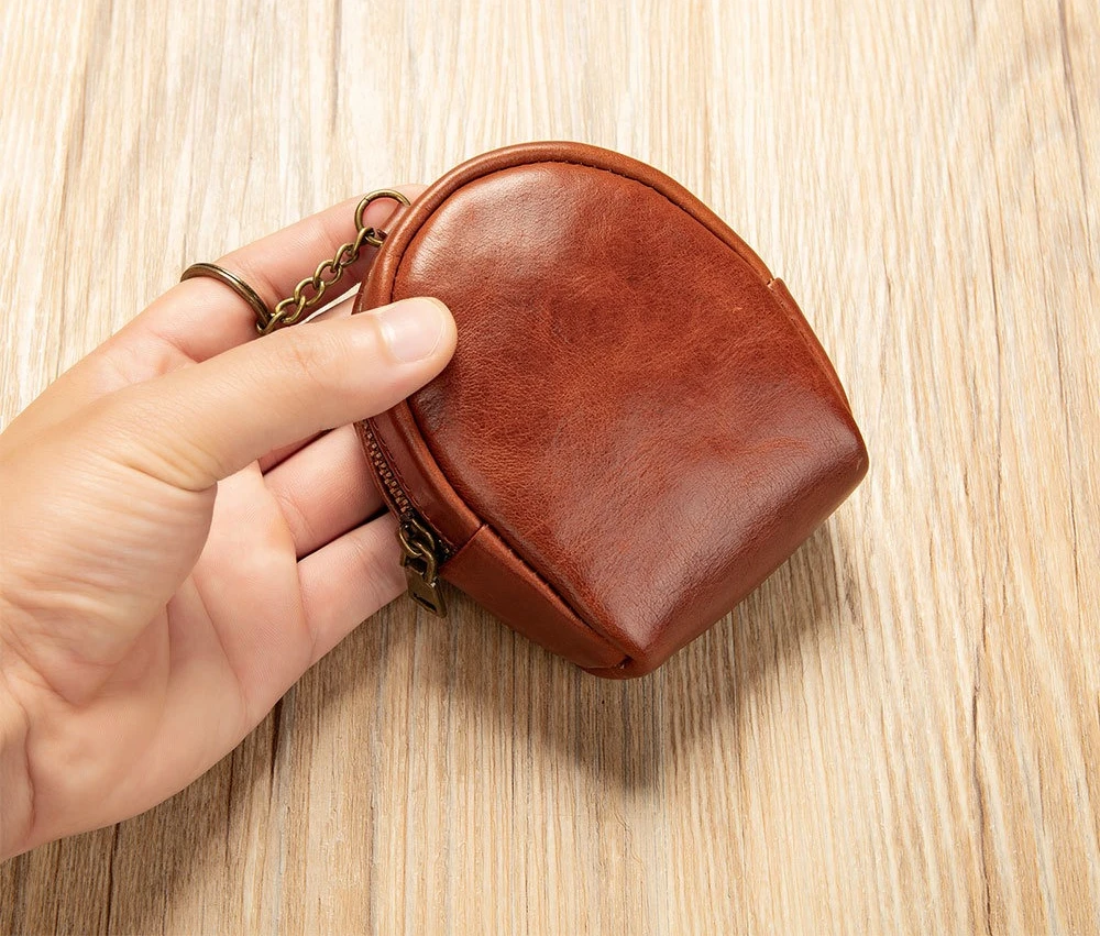 Mini Backpack Coin Purse - Men's Trendy Leather Key Holder, Cute Top Layer Cowhide Change Bag for Daily Carry