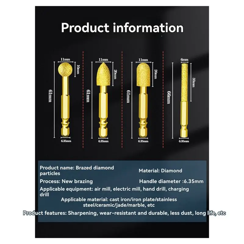 AC88-Brazed Diamond Grinding Head Tile Rotary File Polishing Head For Glass Stone Rotary Tool