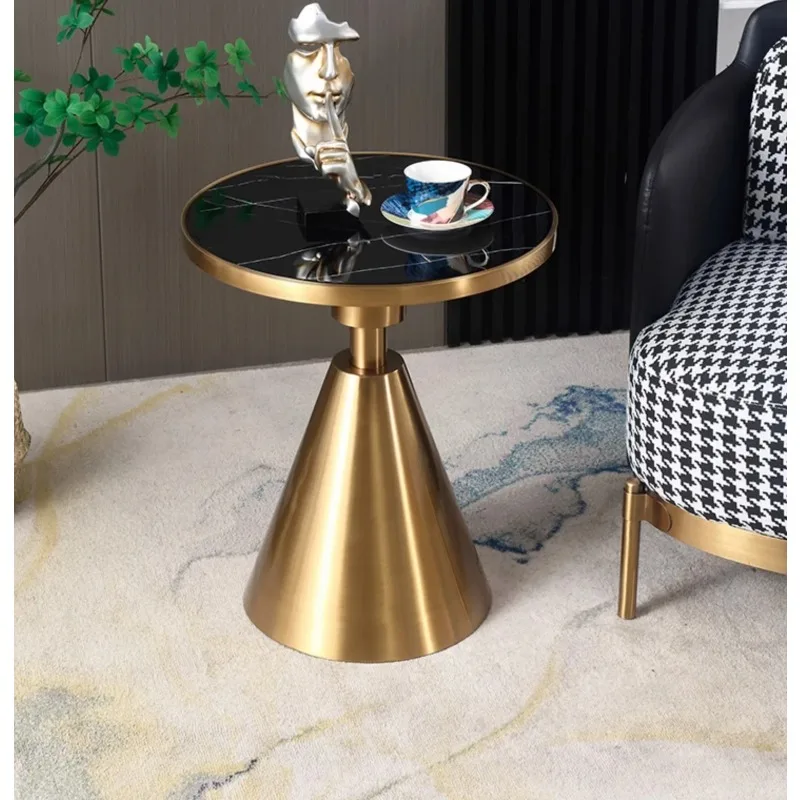 Stainless Steel Hotel Coffee Table Light Luxury Round Table Sofa Corner Side Table  Movable Corner Rock Panel Edge Cabinet