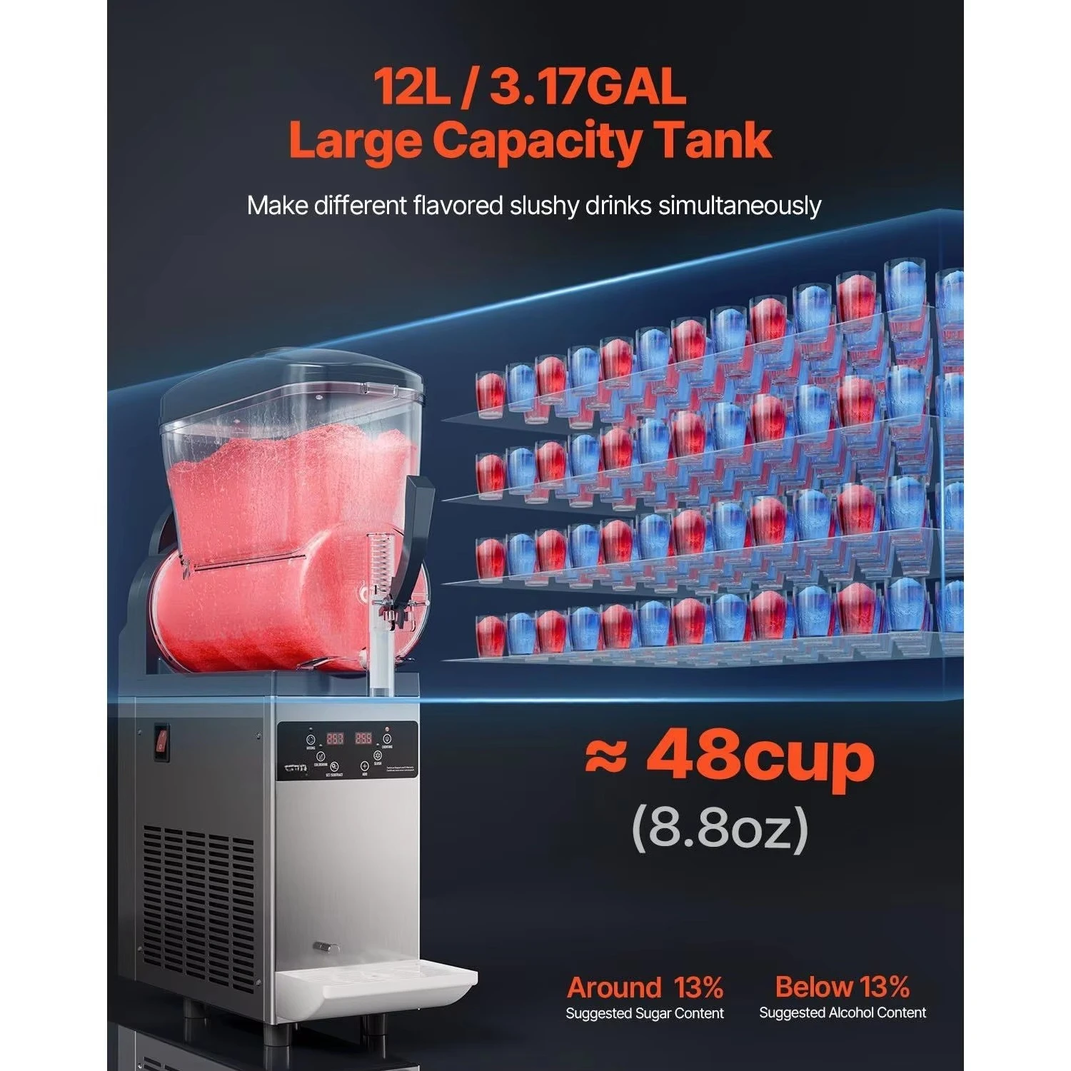 Commercial 12-liter single-tank stainless steel margarita smoothie frozen beverage machine 48-cup slush
