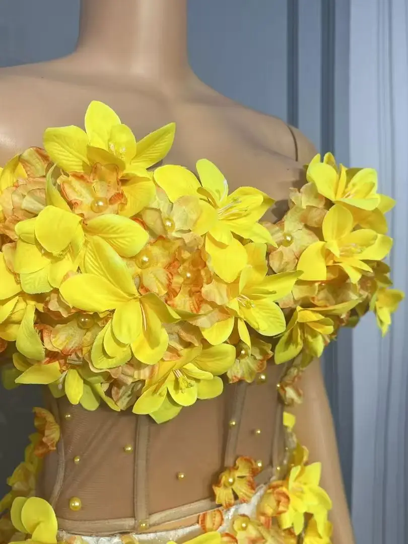 Ręcznie Robione Kwiaty Perły Ozdobne Siateczkowe Bluzki i Spódnice Komplet Kwiatowy Strój na Urodziny Elegancka Sukienka na Występy Sesje Zdjęciowe Stroje Sceniczne