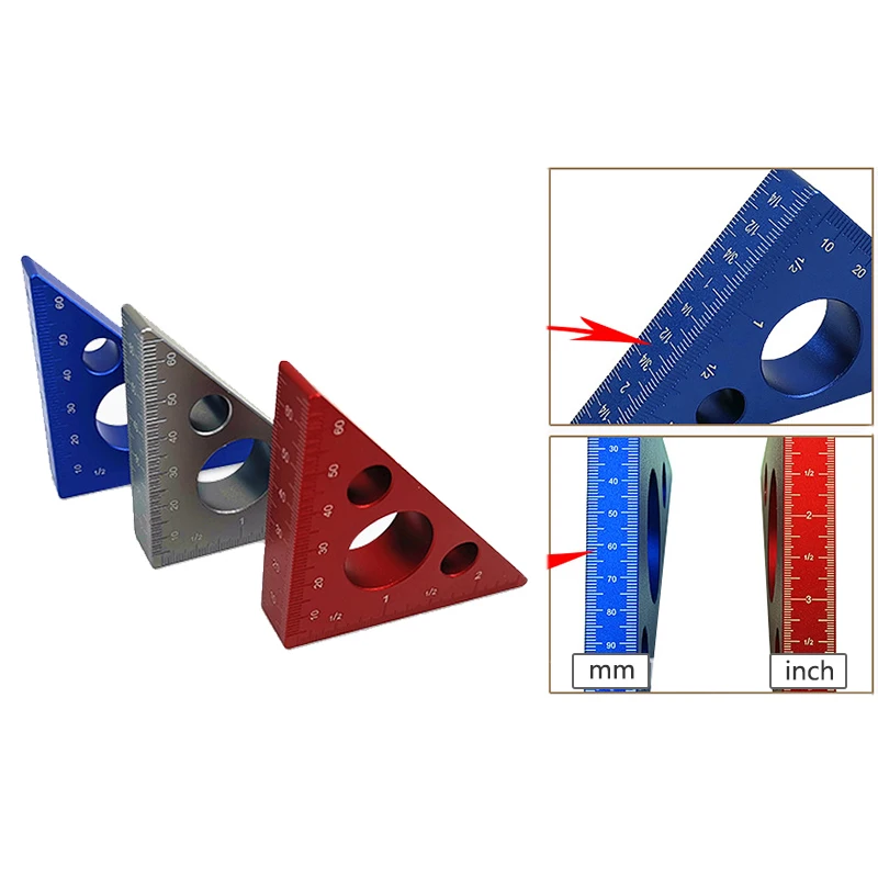Imagem -02 - Alumínio Alloy Ângulo Régua Triângulo Régua 45 Graus 90 Graus Metric Polegada Escala de Precisão Altura Quadrado Faça Você Mesmo Woodworking Ferramenta 1pc