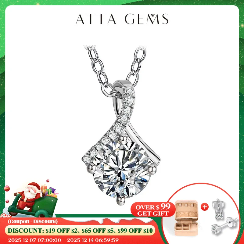 

ATTAGEMS Excellent Cut Pass Diamond Test 1-2 ct D Color Good Clarity VVS1 Moissanite 925 Silver Pendant Necklace for Women Gift