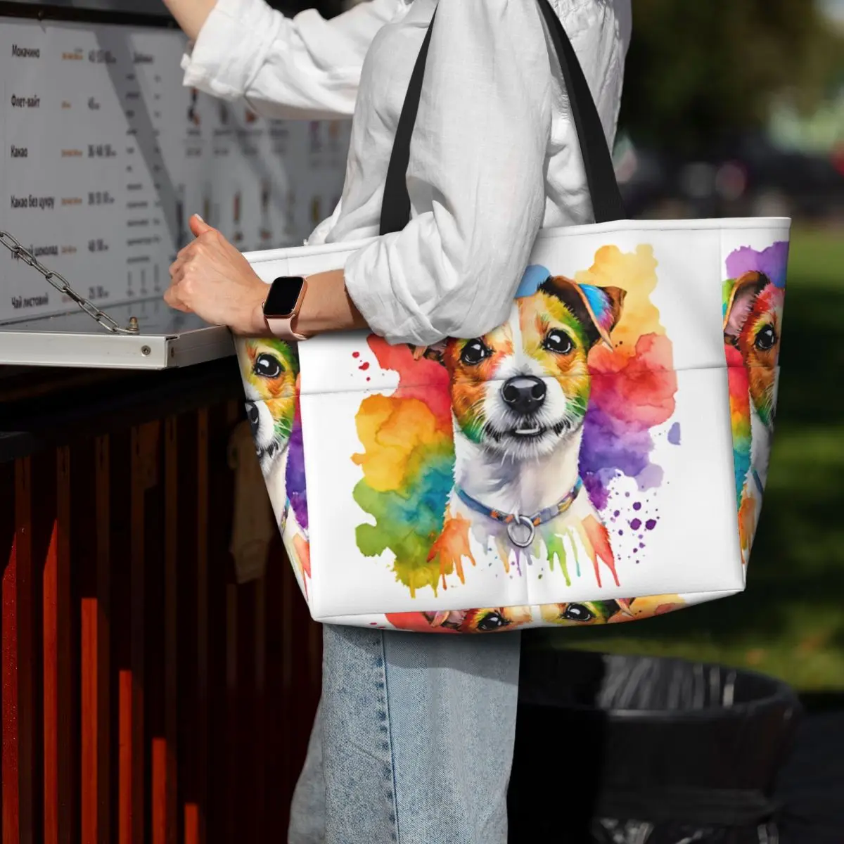 

Jack Russell Terrier Watercolor Portrait Beach Tote Bag Sport Gym Yoga Duffle Large Tote Bag Women Travel Bag Fitness bag