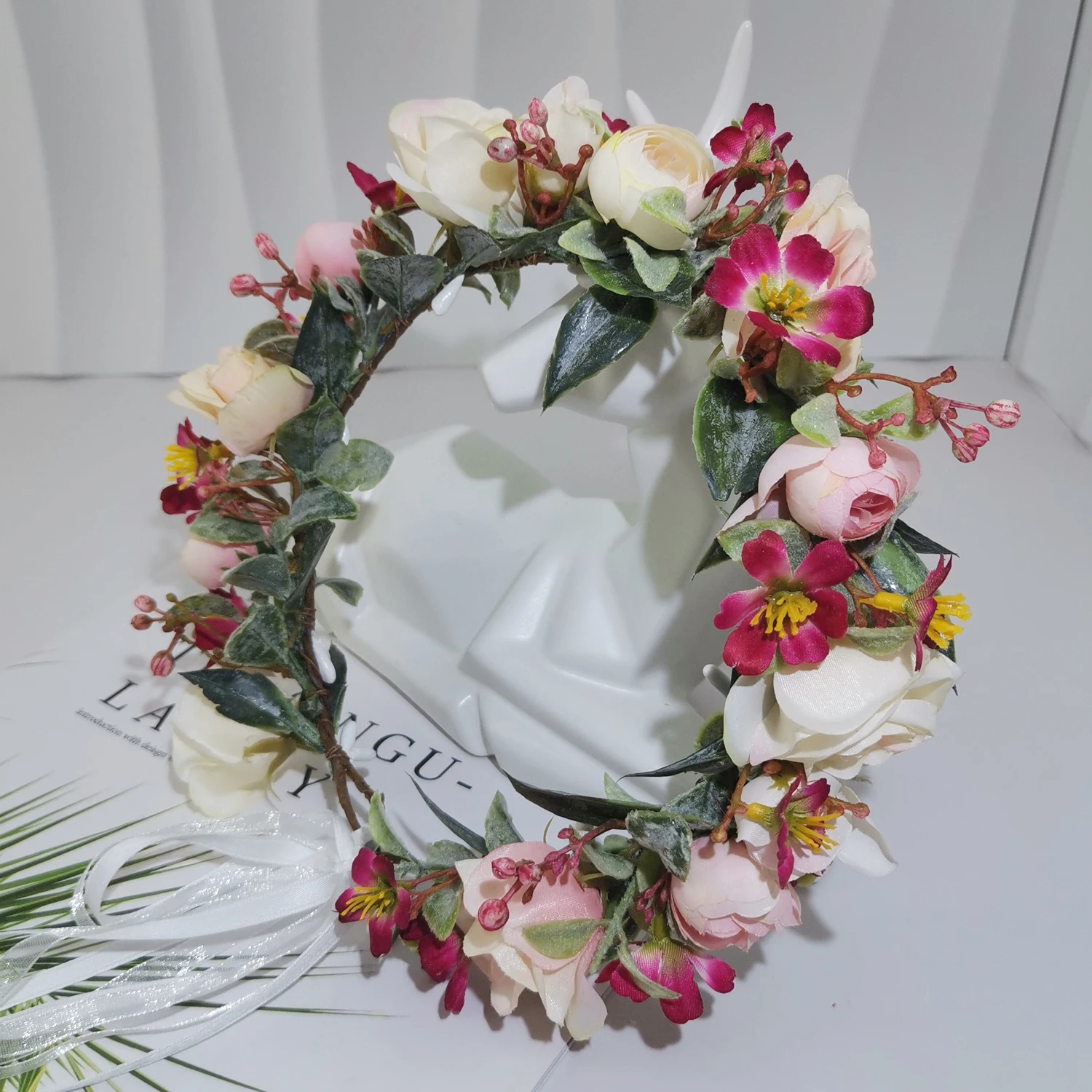 Romantische Roze Bloem Hoofdband Bruiloft Haaraccessoires Vrouwen Hoofdtooi Verloving Hoofddeksel Bruids Haarkleding Bloemen Bloem Kroon