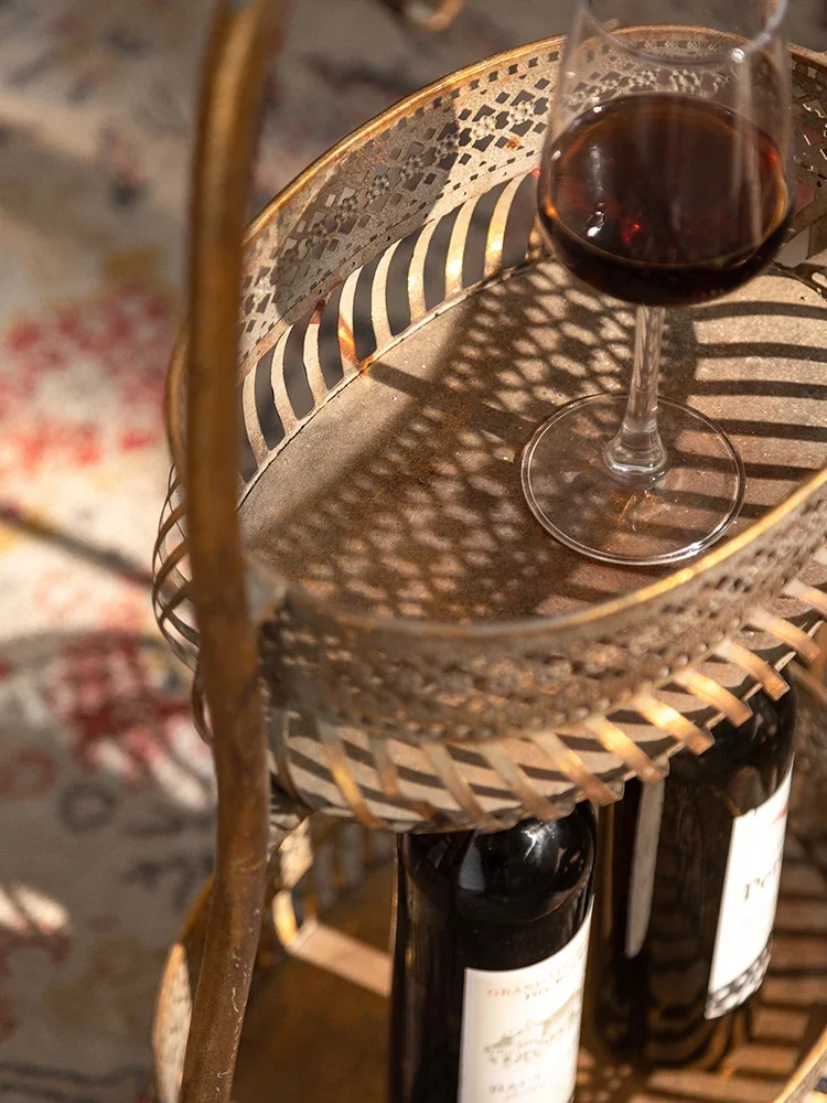 Vintage French-Inspired Two-Tier Metal Serving Stand | Elegant Wine Rack Display | Decorative Plant Stand with Scrollwork