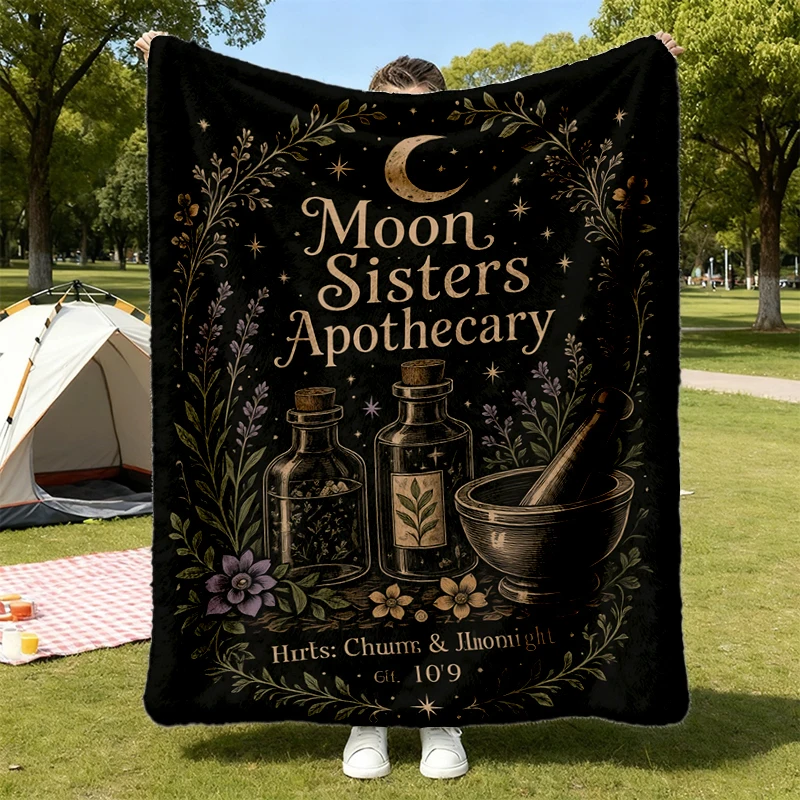 Moon Sisters Apothecary Warm Blanket, Halloween Soft Blanket, Witchy Apothecary Comfy Blanket, Herbal Moonlight Spooky F