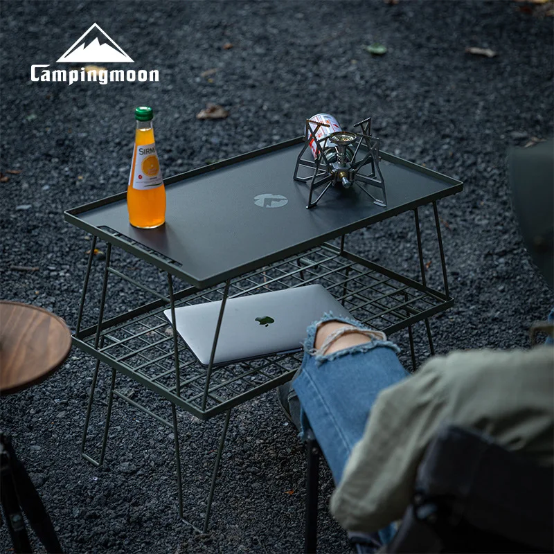 CAMPINGMOON T-2309BK Black Aluminum Alloy Multi-Purpose Table Accessory 2/1 Day Flat Auxiliary Tray Support for Outdoor Camping