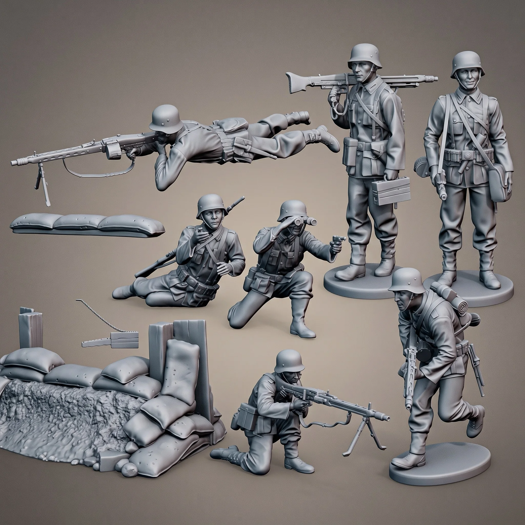 1/35 1/32 Scale Military Resin Model Soldiers Unpainted  7pcs Machine Gun Squad