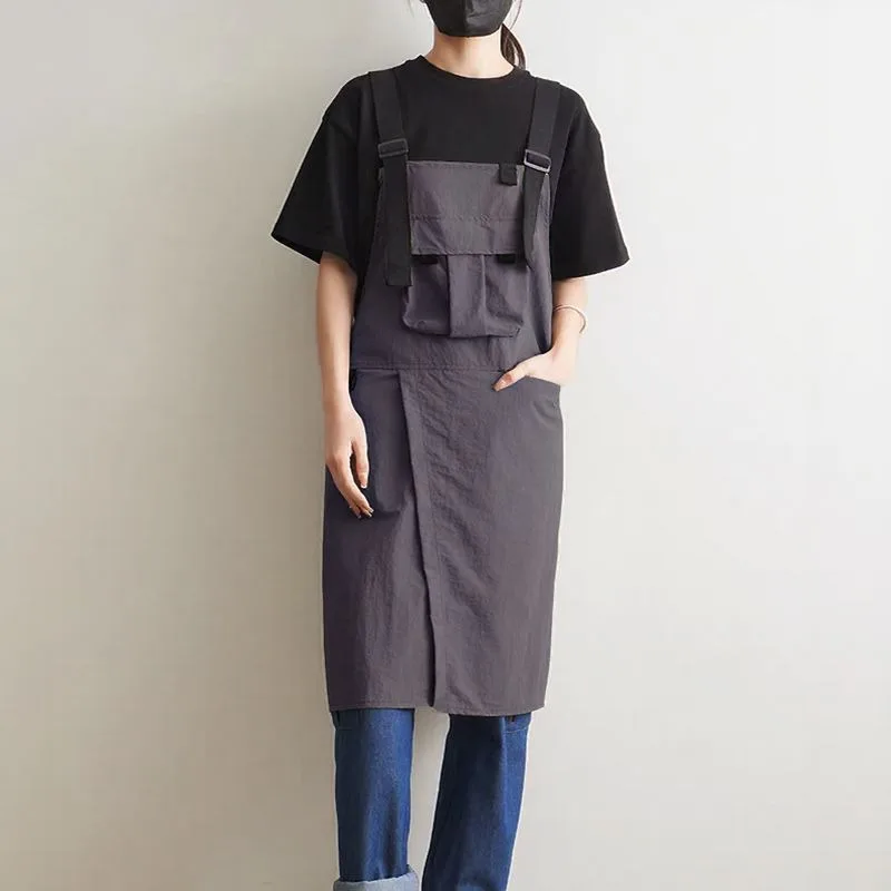 기름 방지 웨이터 작업 앞치마 주머니 포함 카페 미용실 네일샵 앞치마 방오 크로스백 여성용 주방 요리 베이킹 앞치마