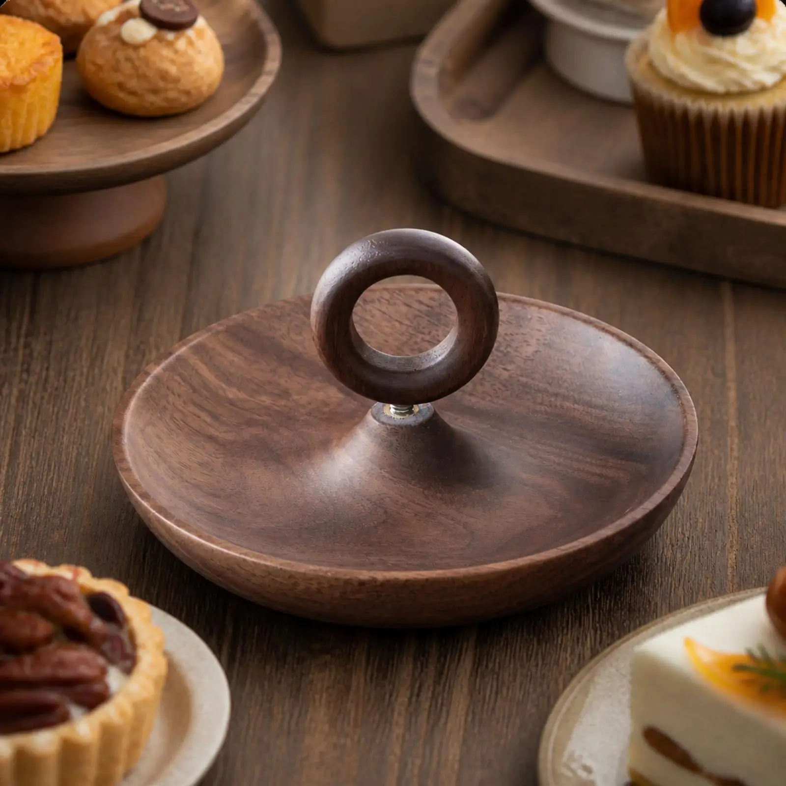 Decorative Solid Wood Serving Tray for Snacks and Desserts with Raised Edge for Dining Table Kitchen Counter Display