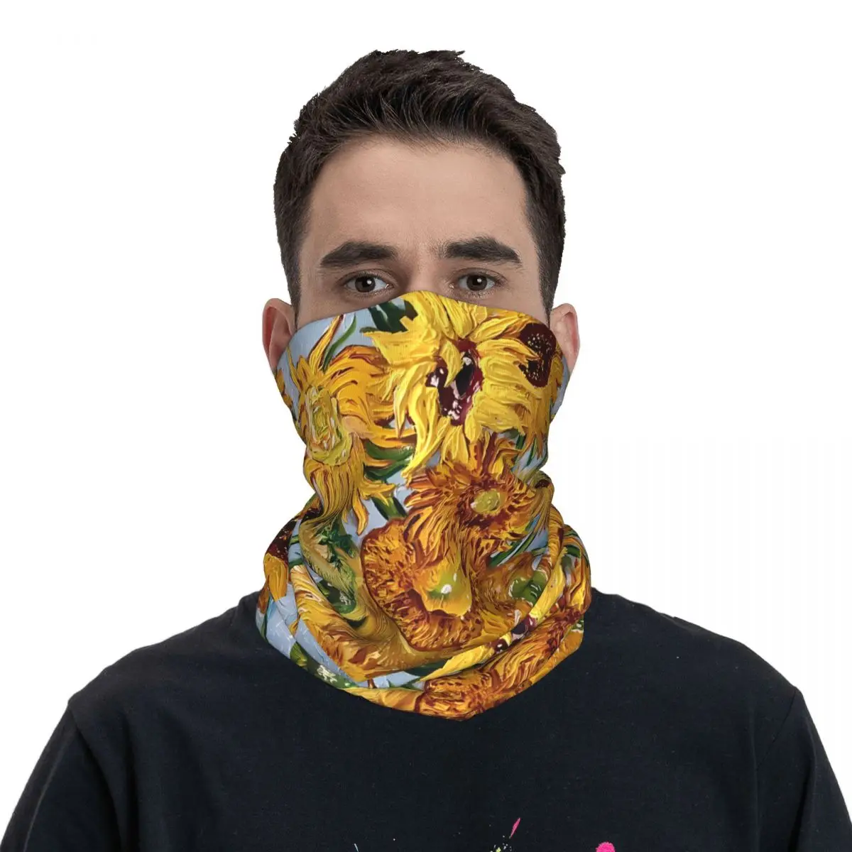 Van Gogh Starry Night Rose Sunflower Scarf Neckerchief Neck Face Mask Polyester