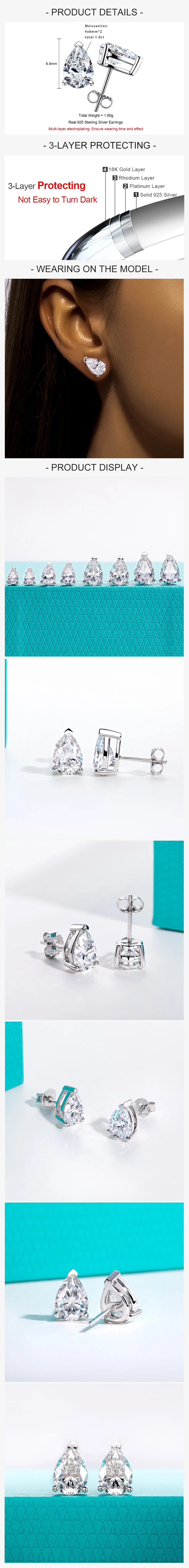 AnuJewel Klassische Ohrstecker für Damen 1cttw-6cttw Birnenförmige Moissanite 925 Sterling Silber D-Farbe VVS1 Moissanit-Ohrringe – Detail 1
