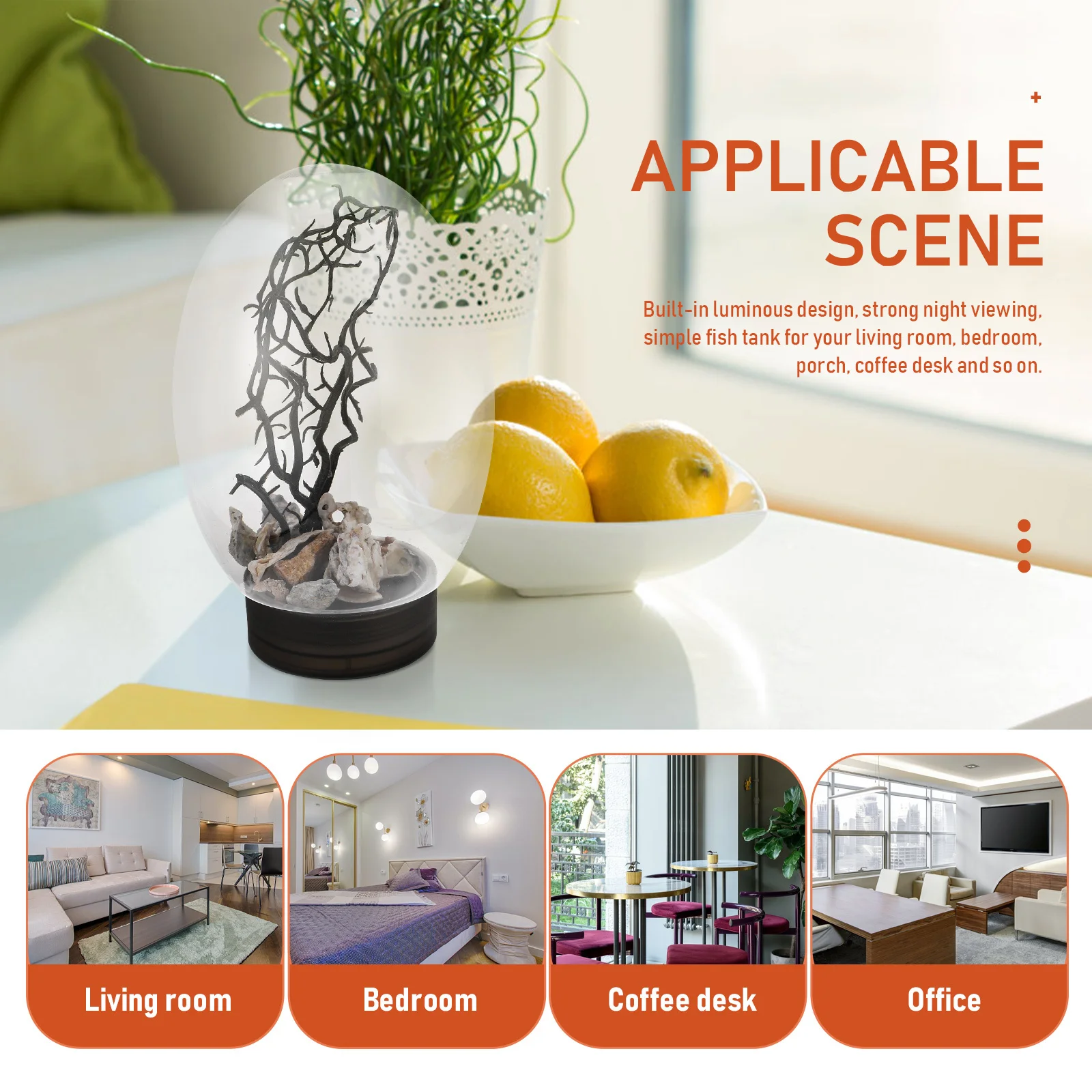 

Small Desktop Fish Tank LED Luminous Aquarium Decorative Desktop Ecological Bottle Powered for Living Room Bedroom