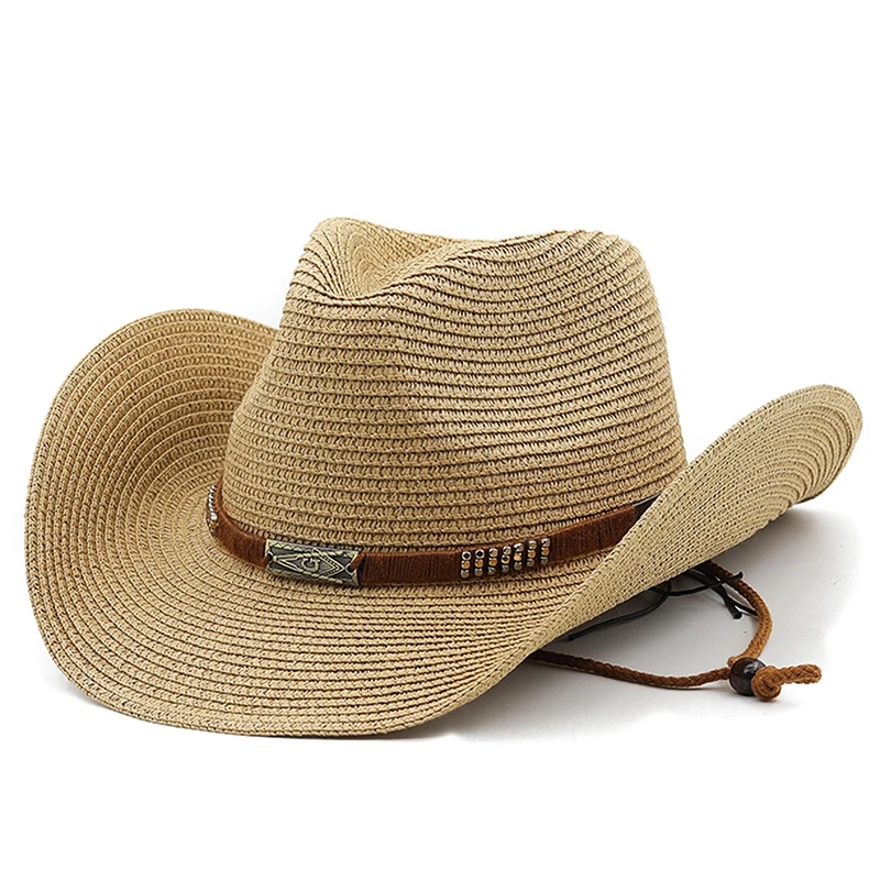 Women Men Cowboy Hat Summer Wide Brim Western Cowgirl Straw Hats Fashion West Fancy Dress Party Headwear Unisex Cap