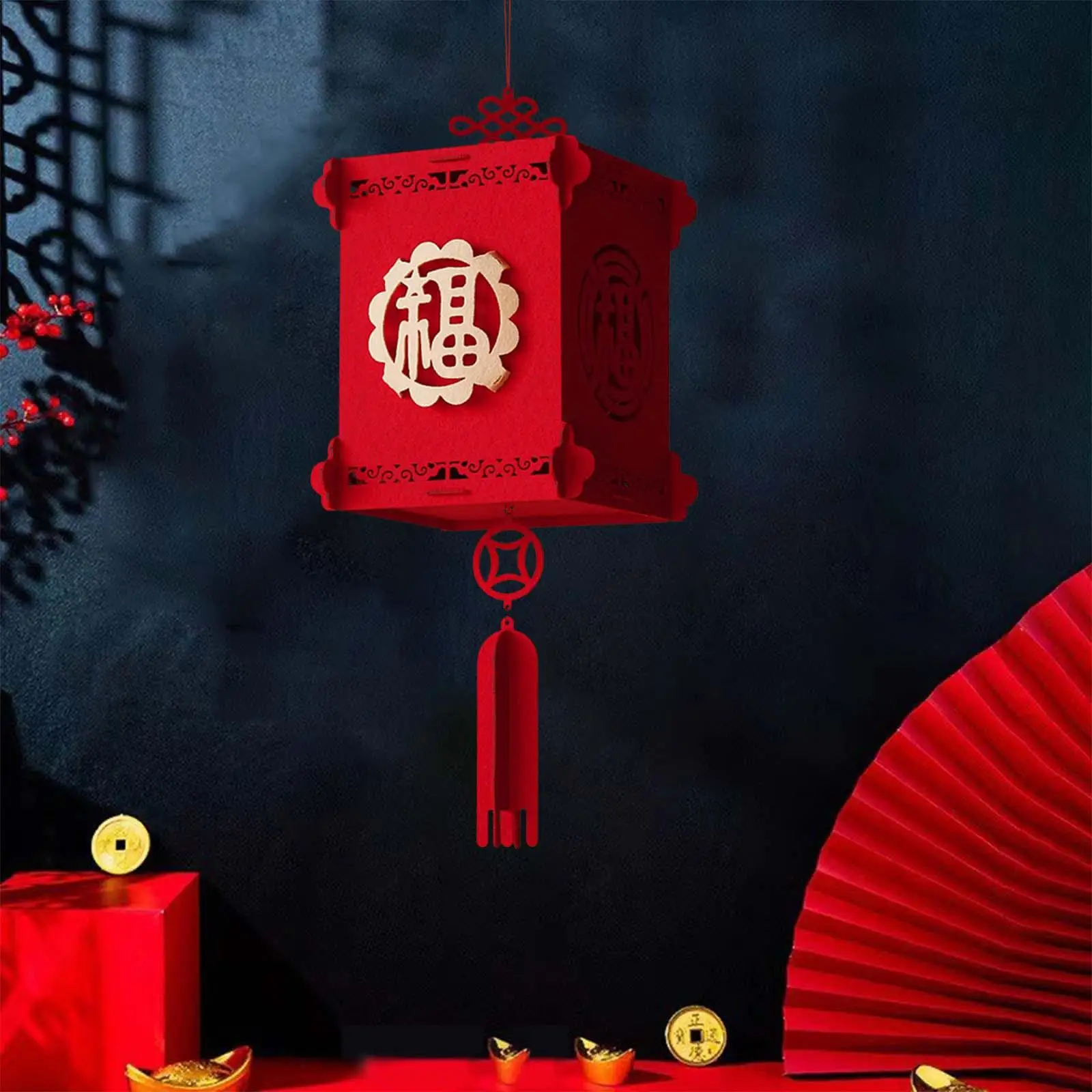 Hanging Chinese Lantern Decoration Red 3D Fabric Lucky Tassel Ornament for Lunar New Year Party Wedding Home Festive Supplies
