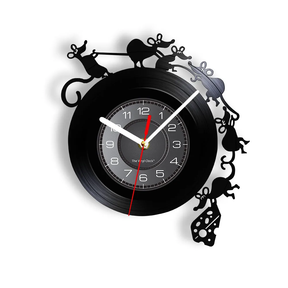 Adorable Mouse and Cheese Game Wall Art Wall Clock Vinyl Record Wall Clock Mouse Rat Gift Children Room Decorative Clock Watch