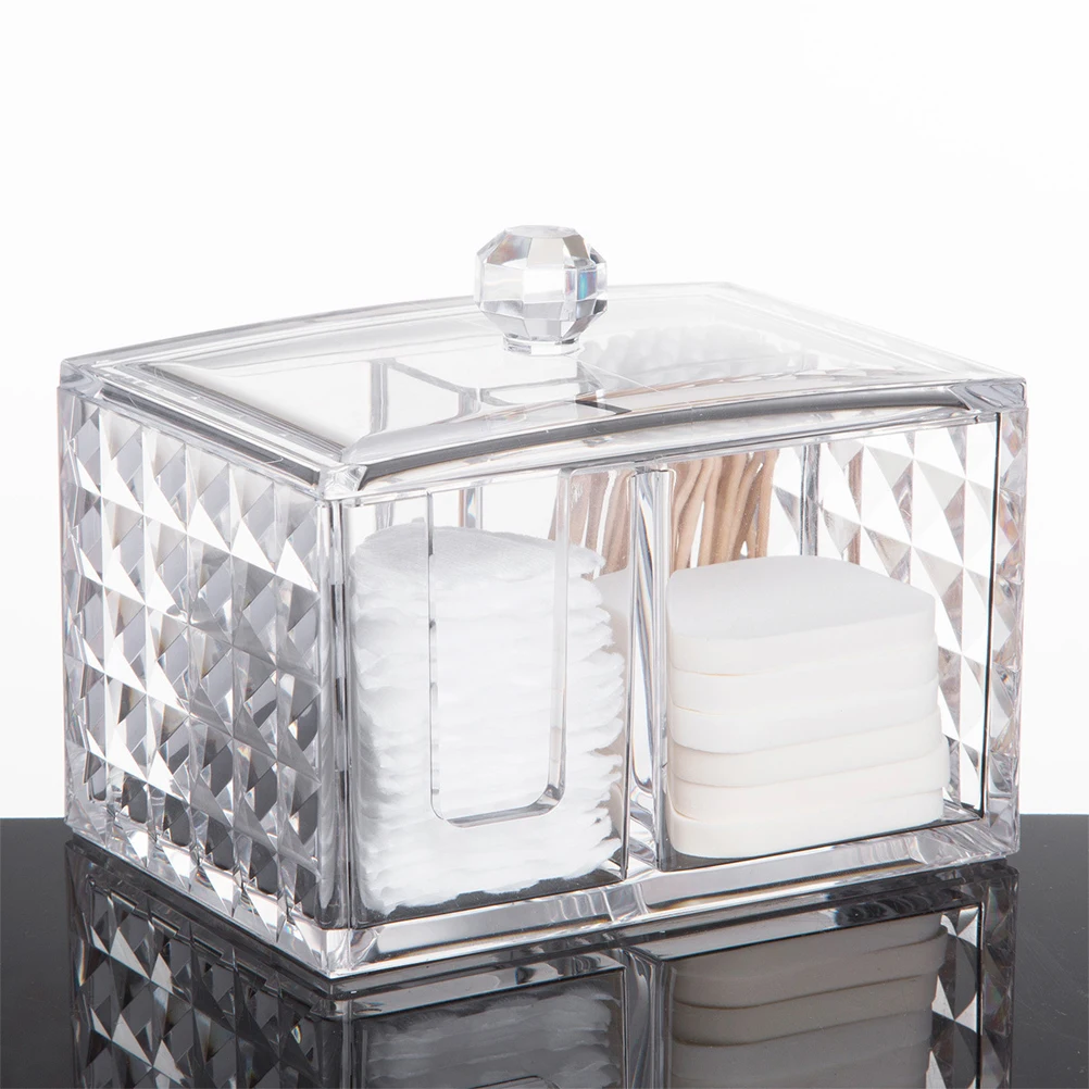 

Transparent Acrylic Box Organizer Swabs Holder Dust Cover Durable Container For Cotton Pads Accessories
