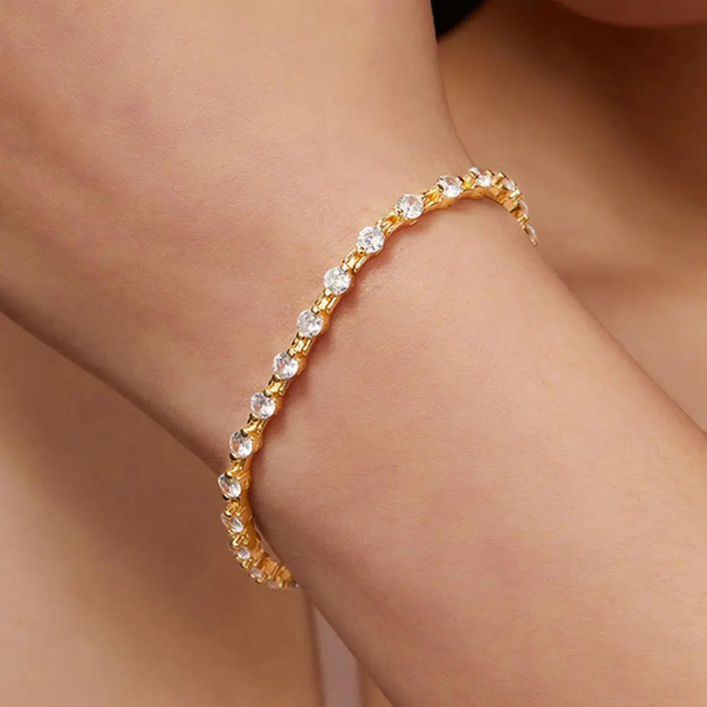 Nuoya 3mm Moissanite Tennis Bracelet 18k Gold Plated VVS1 925 Sterling Silver Iced Out Bead Chain Men Women
