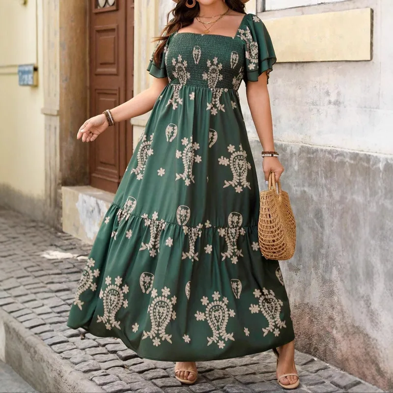 

Summer New Arrival Square Neck Dress Plus Size Vacation Dress Women Fashion Flowy Beach Dress Casual Sundress Ladies Elegant
