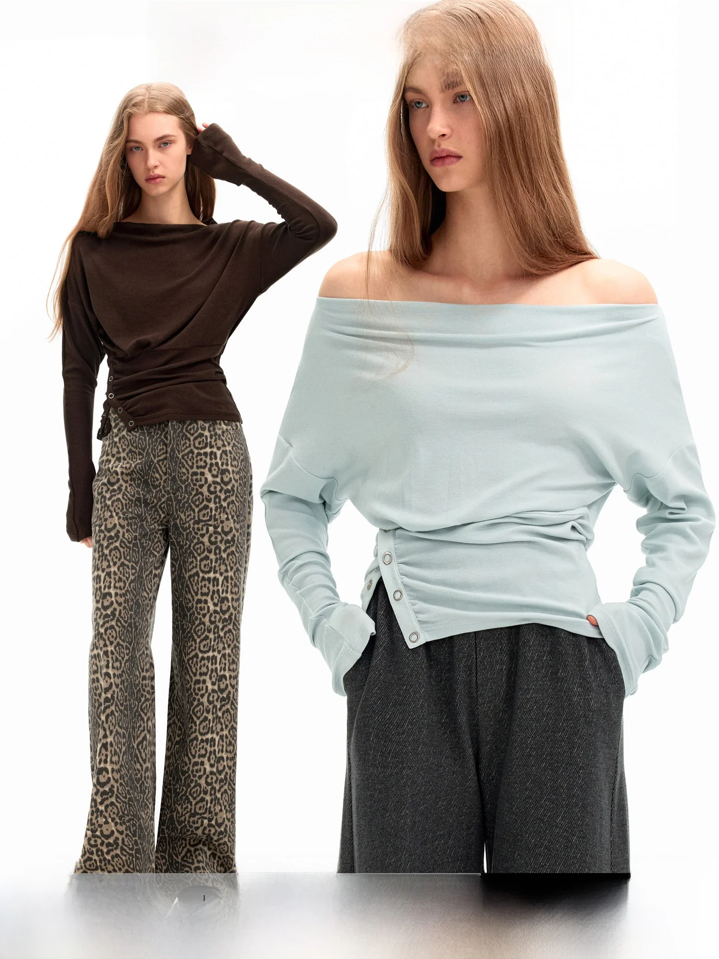 

Женская трикотажная футболка Slim Fit с открытыми плечами и длинным рукавом, повседневная, удобная, дышащая, с дизайном Aiss Kiss Neline