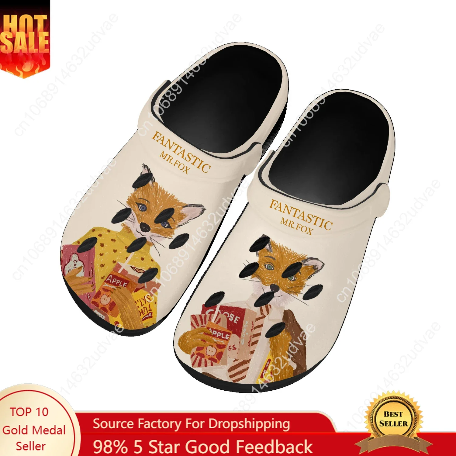Fantásticas zapatillas de agua Mr Fox para hombre y mujer, de alta calidad, a la moda, para el hogar y el jardín, zuecos personalizados, sandalias de playa, transpirables, con agujeros, pantuflas.