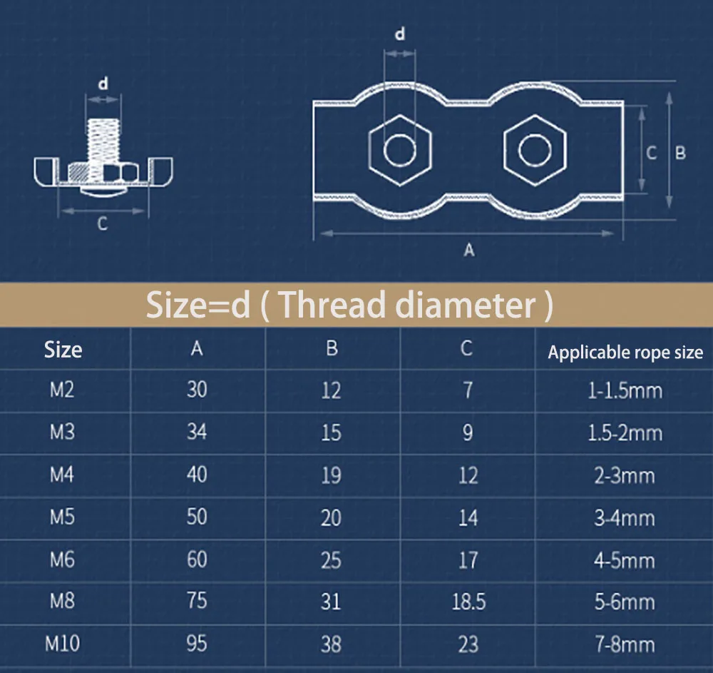 1-5pcs Wire Rope Clamp Grips Latch Single/Double Clips Fixed Joint Screw Fastener M2-M10 A2 Stainless Steel Cable Clamp Caliper