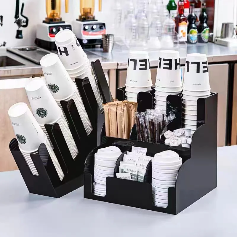 Guona Acrylic Cup Holder Coffee Bar Straw Disposable Products Commercial Cup Holder Milk Tea Shop Storage Box