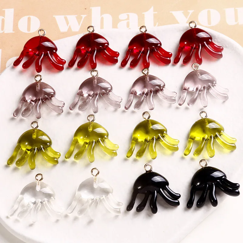 

New arrived 30pcs/lot color print animals cartoon jellyfish shape acrylic beads with hanger charms diy jewerly accessory