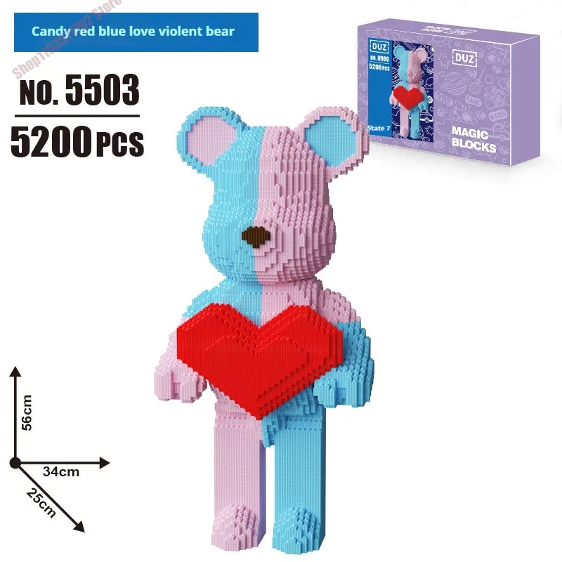 Kids Toys Cartoon Mini Love Violent Bear Bearbrick Model with Light Building Block DIY Micro Bricks Christmas Birthday Gift