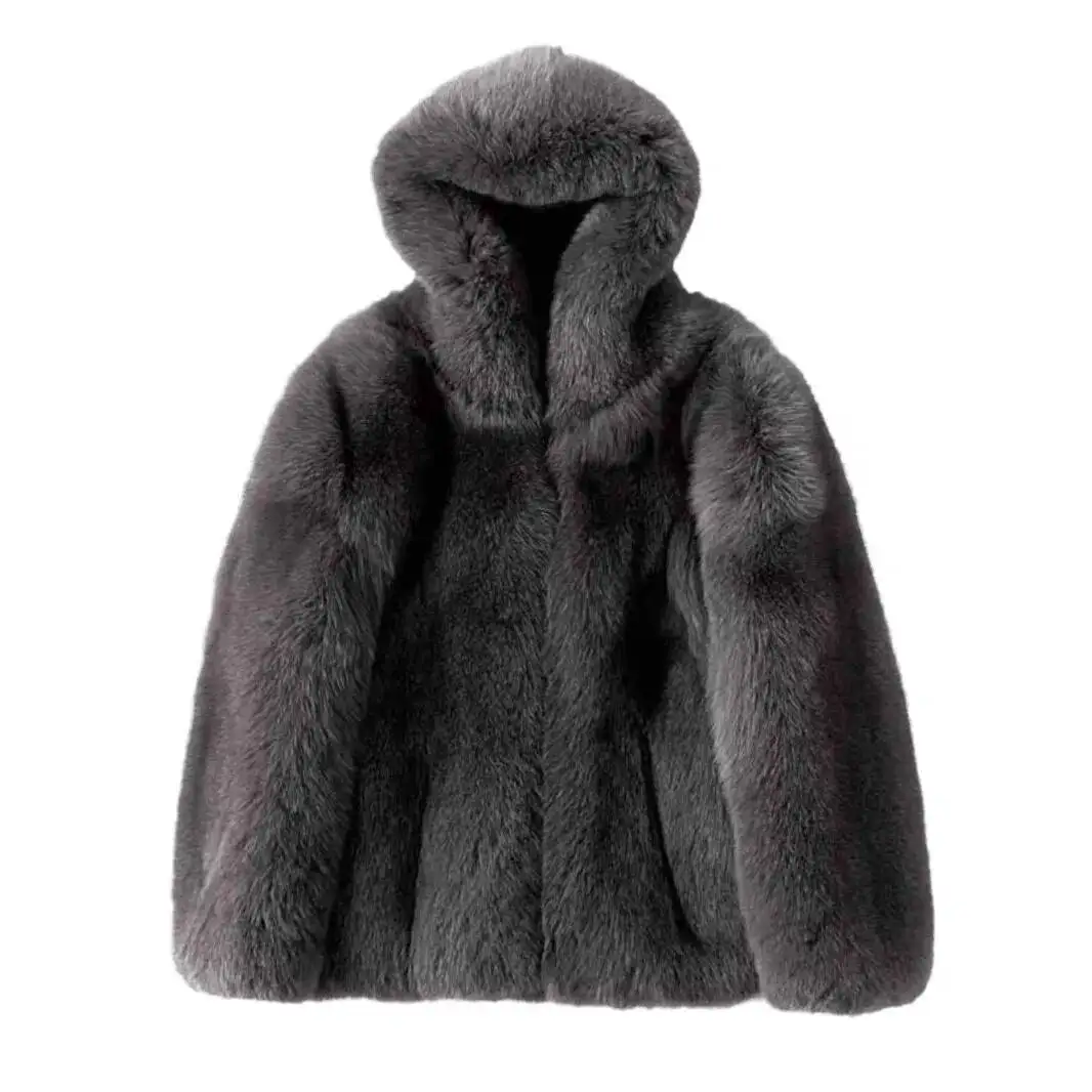 Invierno nueva moda de los hombres de Color sólido Simple básico Casual de moda elegante de lujo de manga larga con capucha abrigos de piel sintética ropa masculina