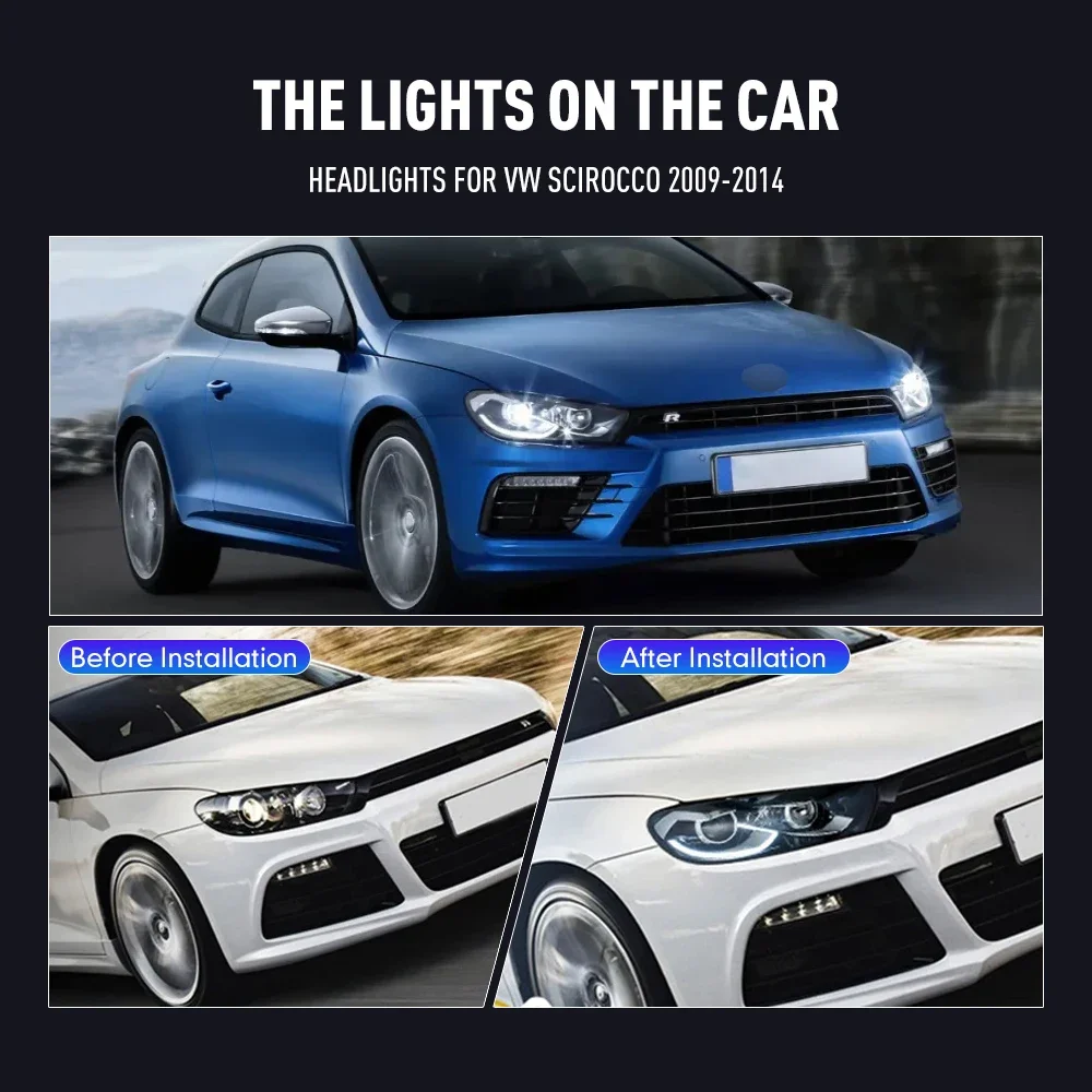Pair Of LED Car Headlight Assembly For VW Scirocco 2009-2014 Front Head Lamp DRL Turning Signal Headlights Plug and Play