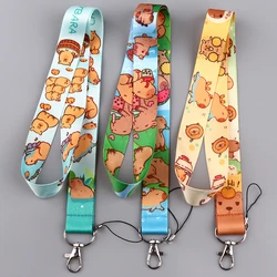 Cute Capybara Cartoon Lanyard For Key chain ID Card Cover Pass Mobile Phone Badge Holder Key Ring Neck Straps Phone Accessories