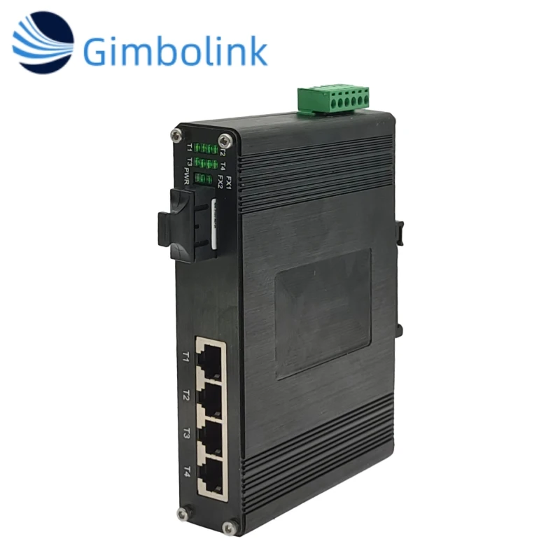 محول إيثرنت صناعي ذو 4 منافذ 10/100/1000BASE-T + 1 منفذ 1000BASE-FX يدعم التركيب على الحائط ومحول شبكة الألياف البصرية DIN-Rail