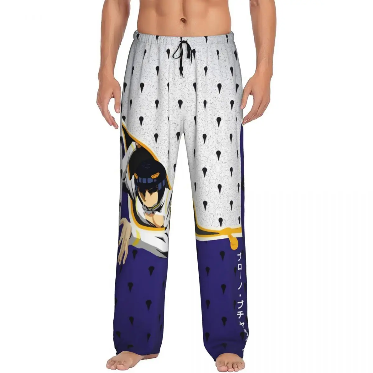 Custom Print JoJoes Anime Pyjamahose für Herren, Schlaf-Nachtwäsche, Hose mit Taschen